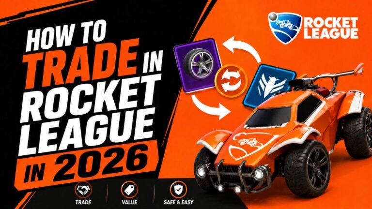 Rocket League Trade-In menu interface for 2026 showing the exchange of five Rare blueprints for one Very Rare item.