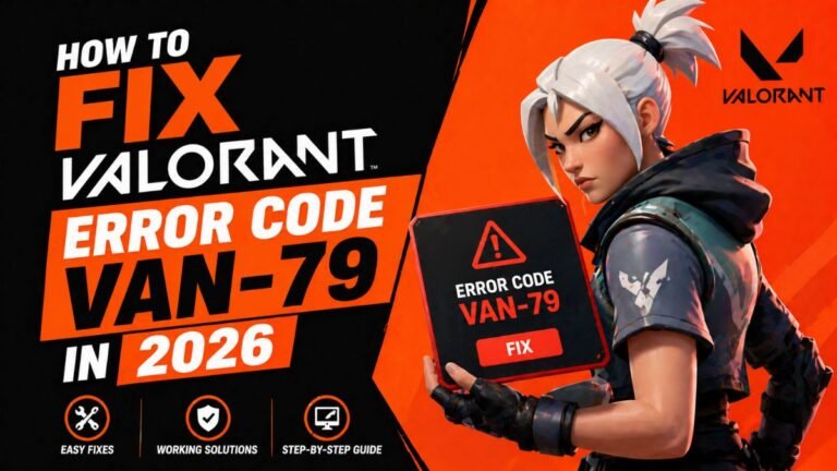 A Valorant Error Code VAN-79 connection error popup on a Windows 11 desktop with the Riot Vanguard vgc service settings window open in the background.
