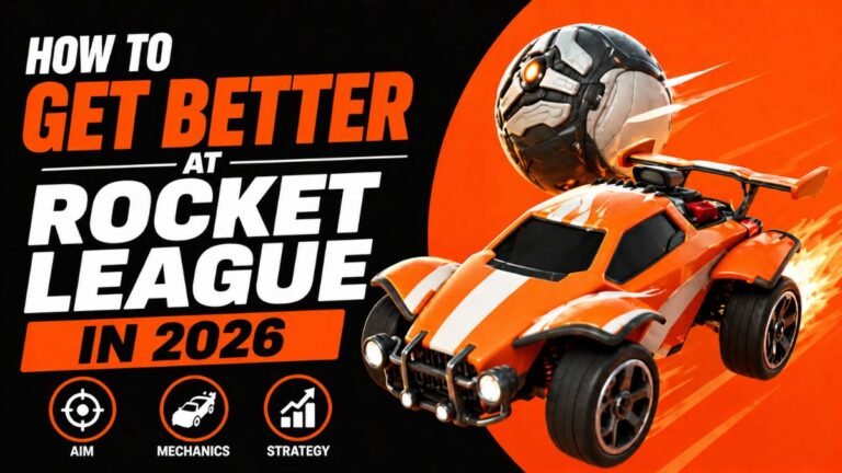 A 2026 Rocket League gameplay screenshot showing a car performing a successful shadow defense maneuver while pathing through small boost pads.
