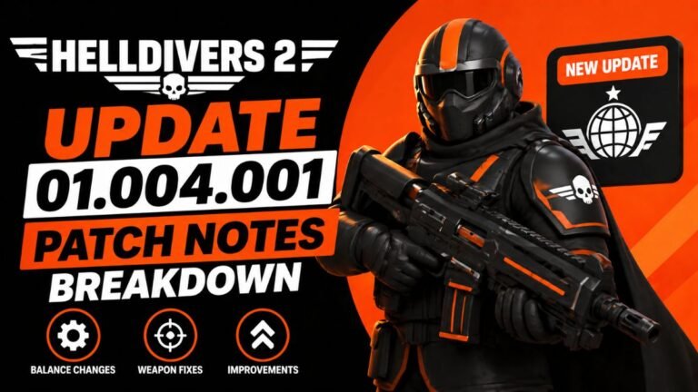 Official Helldivers 2 patch notes for Update 01.004.001 showing weapon balance changes for the S-11 Speargun and MS-11 Solo Silo