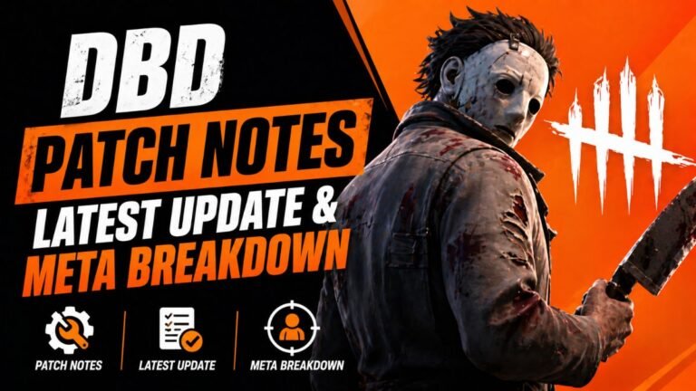 Dead by Daylight 9.6.0 patch notes summary showing the new "Play While You Wait" feature and 2v8 mode balance changes.
