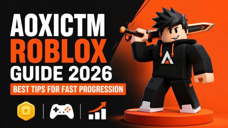 Aoxictm Roblox Guide 2026 featured image with Roblox-style character holding a sword, showcasing best tips for fast progression, leveling, rewards, and gameplay strategies.