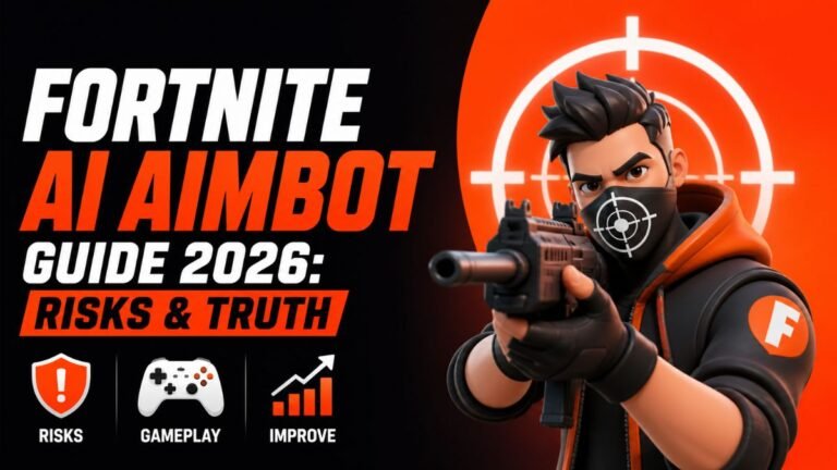 Fortnite AI aimbot guide 2026 with character aiming gun and target symbol