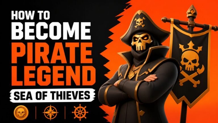 Pirate Legend guide showing ships, treasure, and Athena’s Fortune hideout in Sea of Thieves