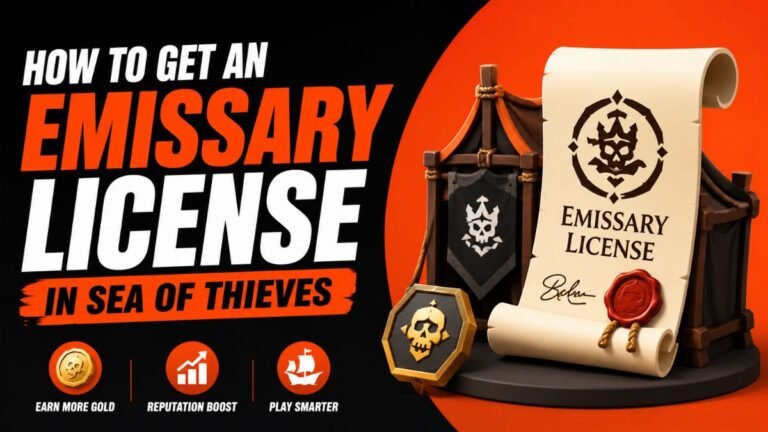 Sea of Thieves emissary system guide showing how to become an emissary by voting at a trading company table in an outpost