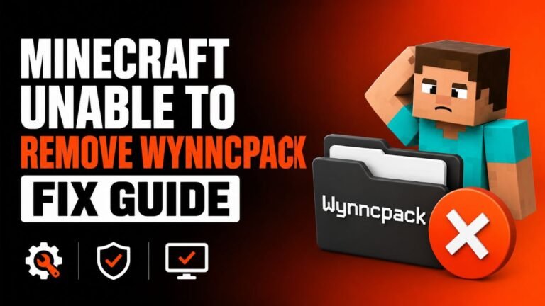 Minecraft Wynncpack removal fix guide featuring bold 3D gaming illustration with error troubleshooting concept and modern minimalist UI design