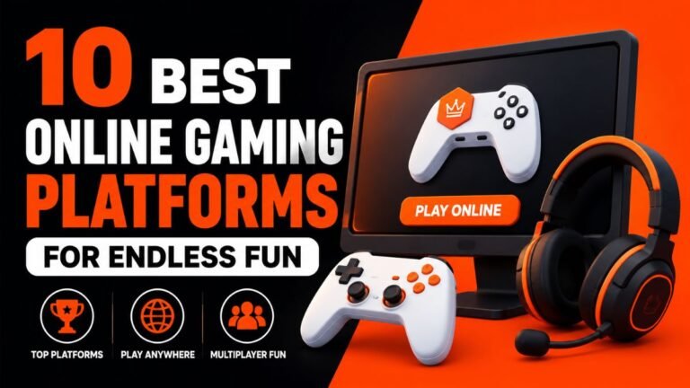 3dgaming illustration featuring the 10 best online gaming platforms with controller, headset, and browser gaming theme