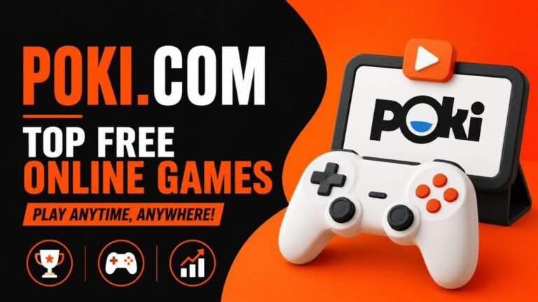 Best Poki games featured image showing free online browser games with a gaming controller and Poki.com gaming platform.