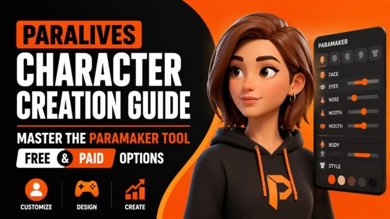 Paralives Paramaker character creator with avatar customization, body sliders, and clothing options.