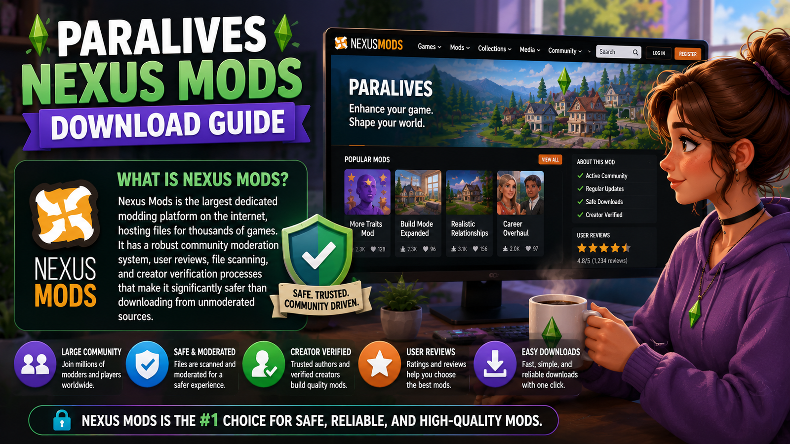 Nexus Mods website interface illustrating a trusted source for downloading Paralives mods safely.
