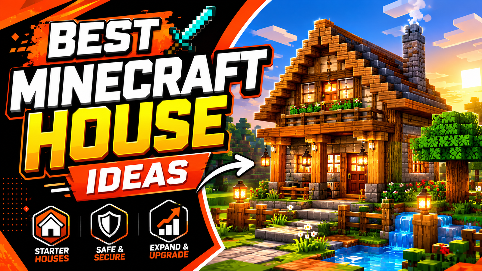 Best Minecraft house ideas featuring a modern survival starter house build with wooden architecture, secure design, and expandable base for Minecraft worlds.