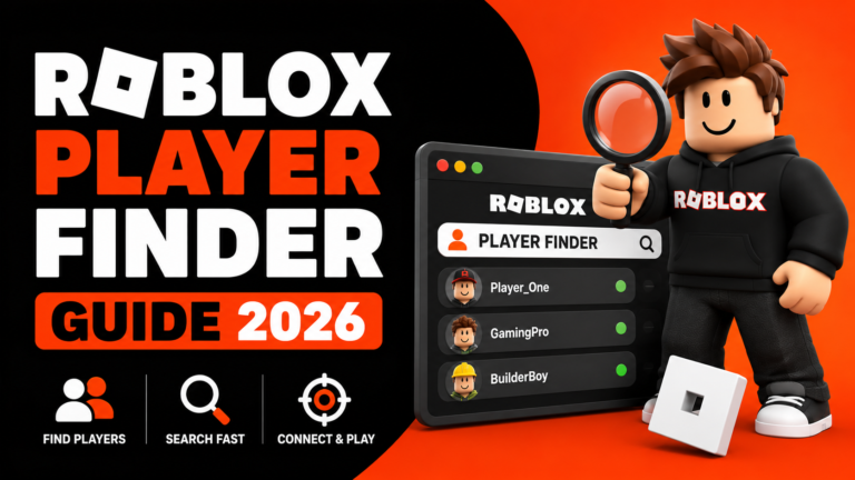 Roblox Player Finder Guide 2026 showing player search tool, Roblox user lookup interface, and player tracking features