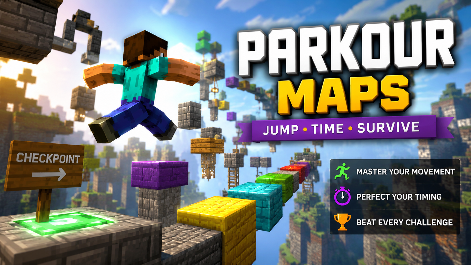 Minecraft parkour map with floating blocks and checkpoints
