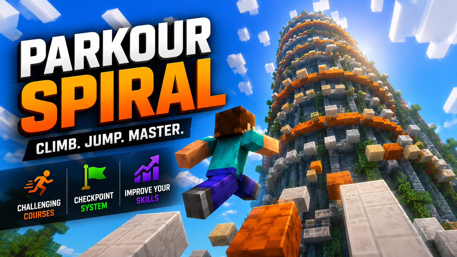 Parkour Paradise Minecraft map featuring colorful obstacle courses and hundreds of parkour stages for all skill levels.