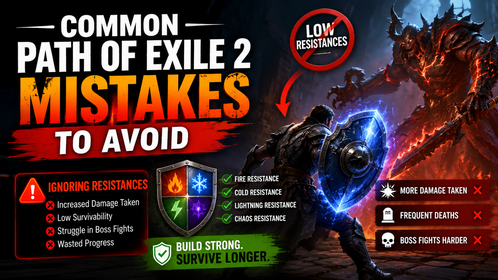 Path of Exile 2 player using elemental resistances to survive a powerful boss attack.