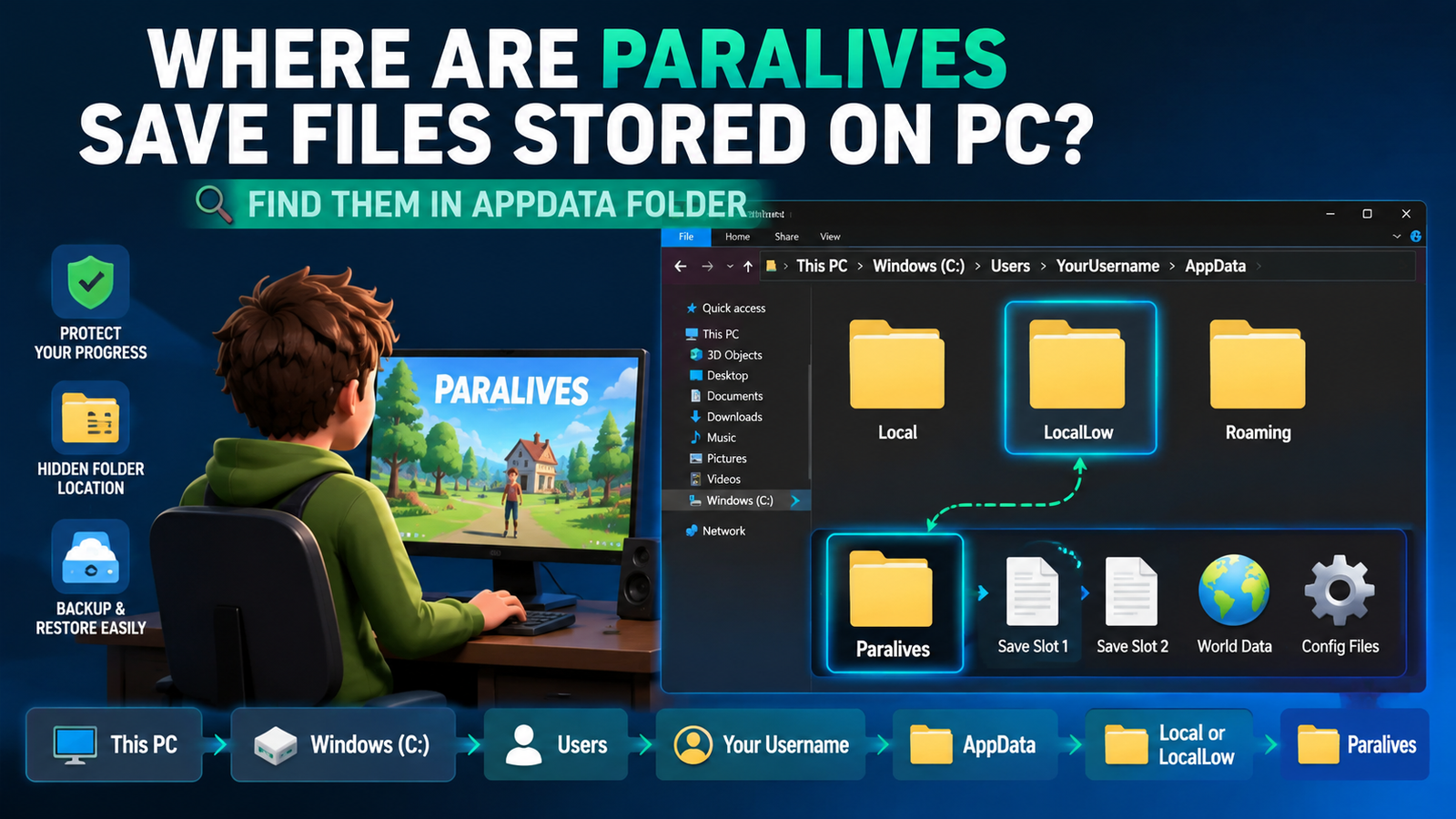 Finding Paralives save files inside the hidden AppData folder on Windows PC