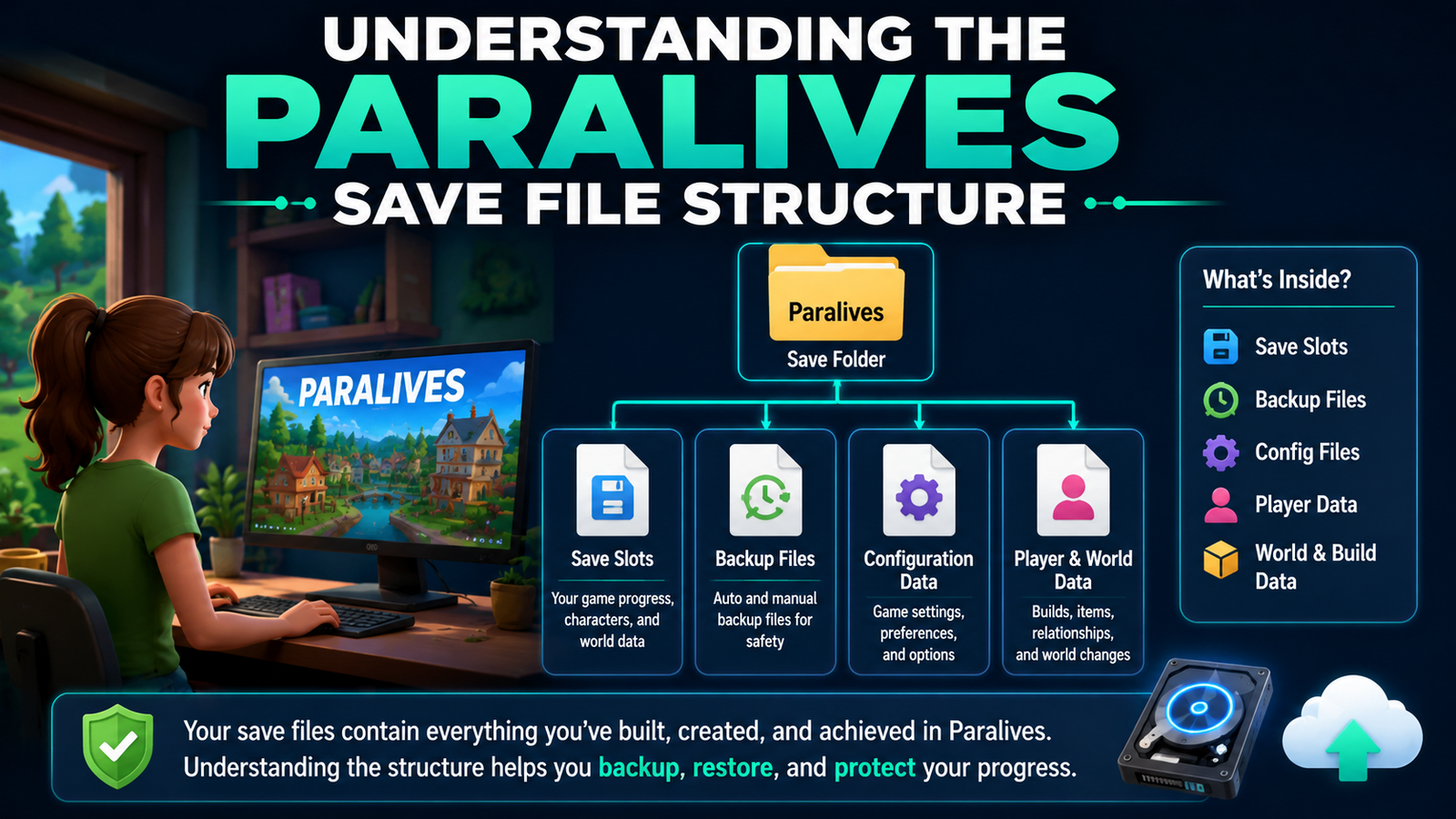 Backing up Paralives save files to cloud storage and external drive