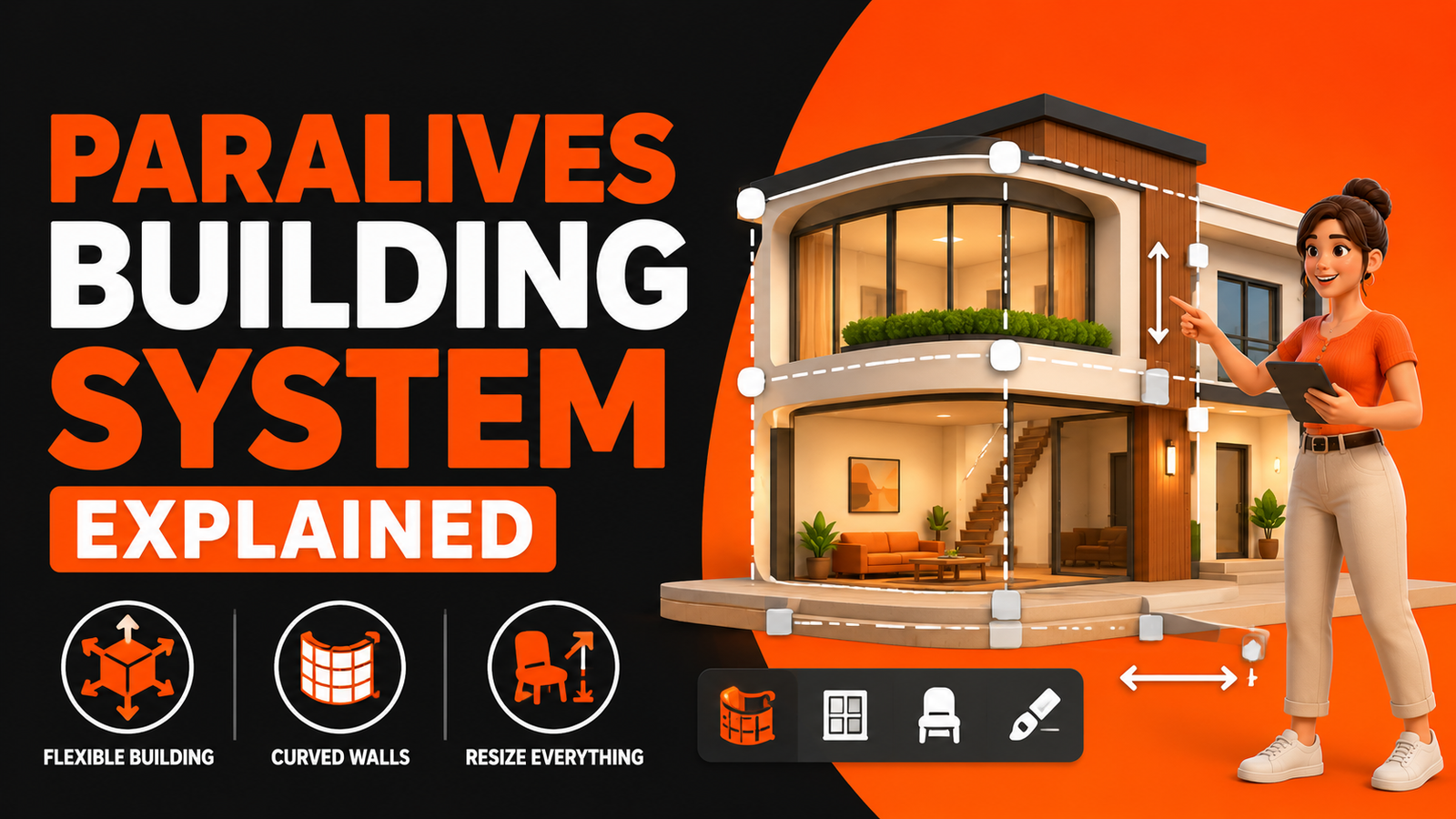 aralives building system explained featuring flexible home design tools, curved walls, resizable furniture, and advanced building customization options.