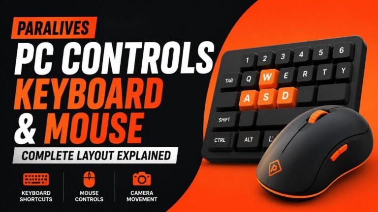 Paralives mouse controls guide showing left-click selection, right-click interactions, scroll wheel zoom, middle mouse camera panning, and navigation controls.