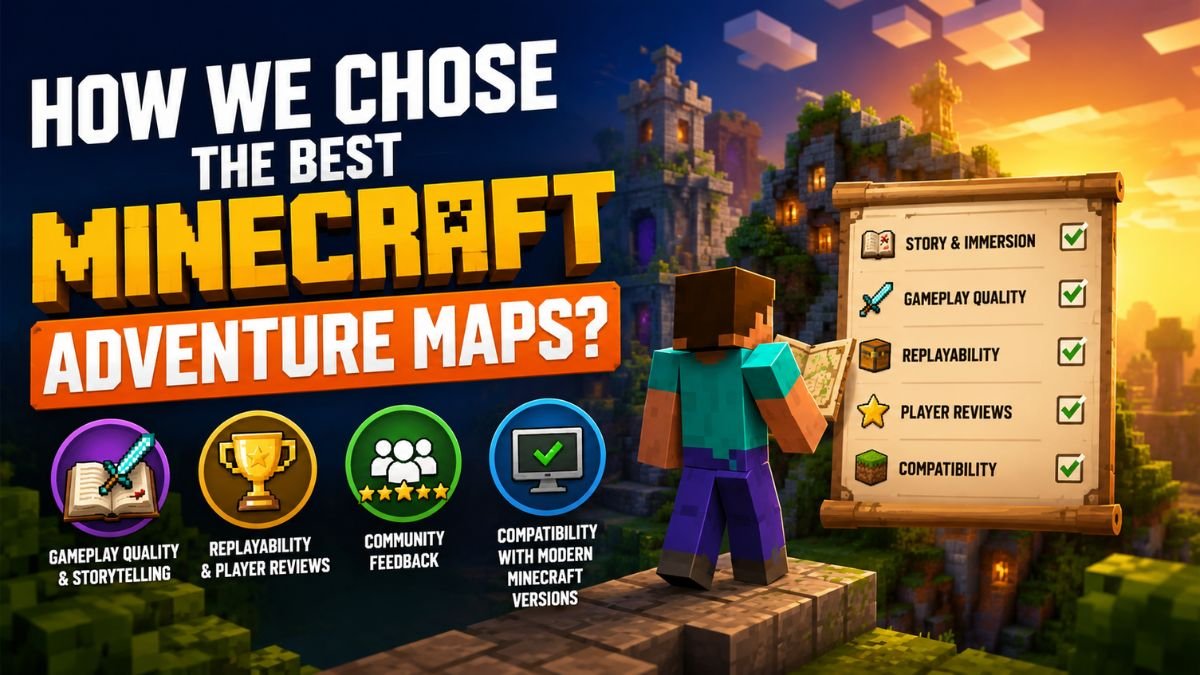 How we chose the best Minecraft adventure maps based on gameplay quality, storytelling, creativity, replay value, community ratings, and modern compatibility.