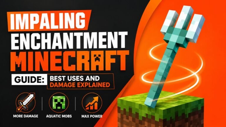 Impaling Enchantment Minecraft featured image with enchanted trident and damage effects.