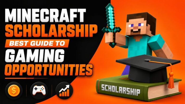 Minecraft scholarship guide showcasing students using Minecraft for education, gaming skills development, and career opportunities in gaming and technology.