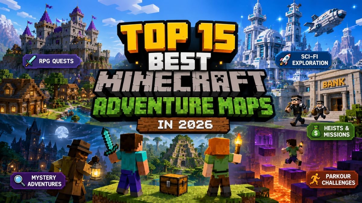 Top 15 best Minecraft adventure maps featuring RPG worlds, puzzle challenges, boss battles, mystery adventures, and immersive custom gameplay.