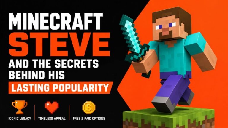 Minecraft Steve featured image showcasing the secrets behind his lasting popularity, iconic legacy, timeless appeal, and free and paid options in Minecraft.