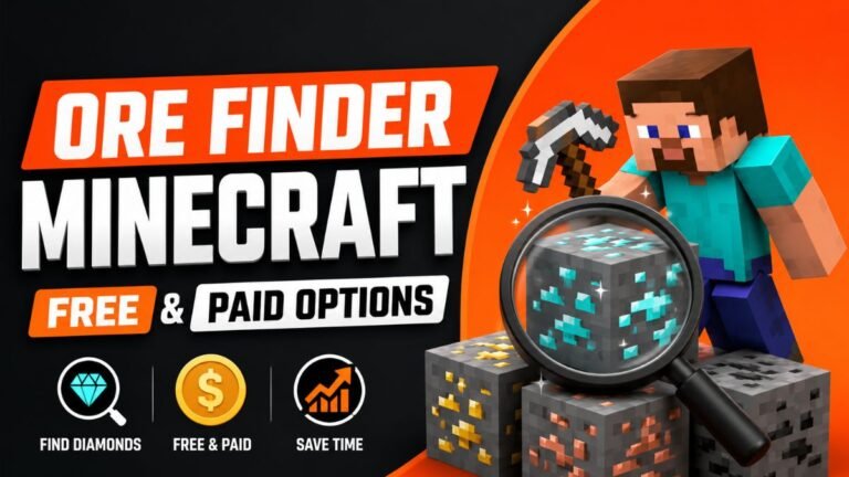 Ore Finder Minecraft image showing diamond finder tools and rare ore blocks.