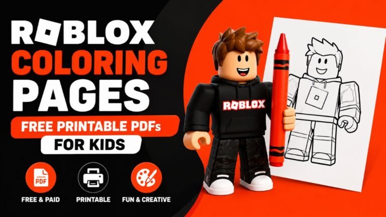 Roblox Coloring Pages Free Printable PDFs for Kids featured gaming blog thumbnail with Roblox character and coloring sheet in modern 3D style design