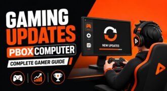 3D gaming featured image showing Gaming Updates PBoxComputer with a gamer, update screen, and controller icons in a modern orange and black design.
