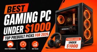 Best Gaming PC Under $1000 in 2026 featuring a powerful prebuilt gaming desktop with RGB lighting for high-performance 1080p and 1440p gaming.